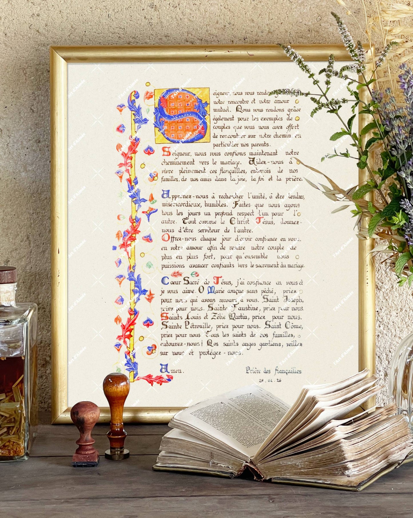 Texte calligraphié avec bordure
