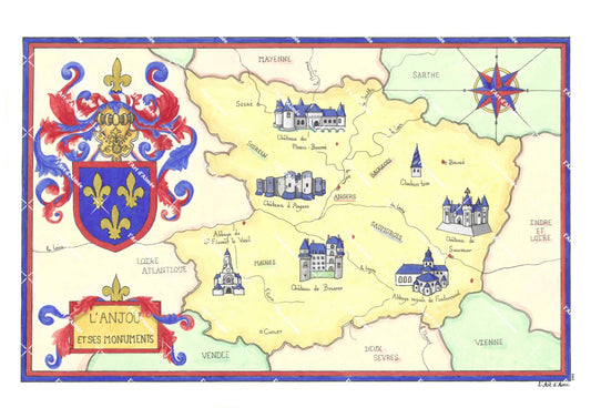 Carte de l'Anjou et ses monuments - Impression