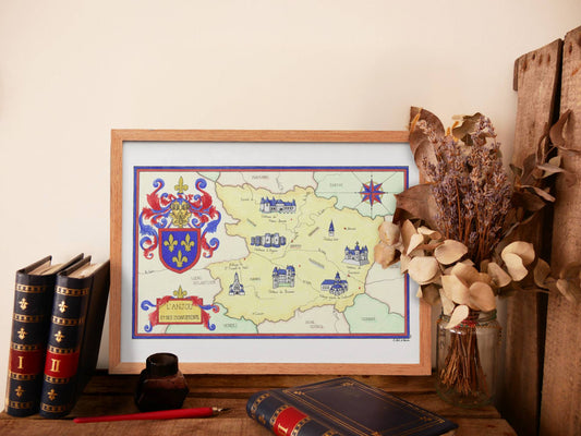 Carte de l'Anjou et ses monuments - Impression